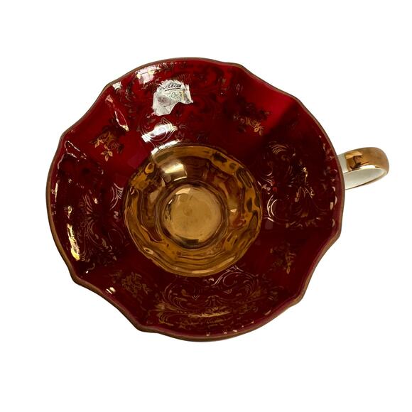 VTG Alka Kunst Bavaria 22K Gold Burgundy Tea Cup & Saucer Maroon Floral Scroll - Picture 3 of 10